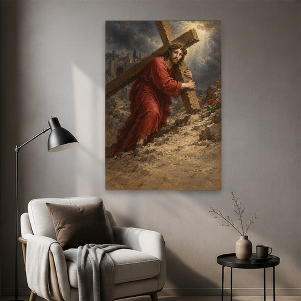 Bearing His Own Cross Canvas Wall Art - Christian Wall Art, styled in the home