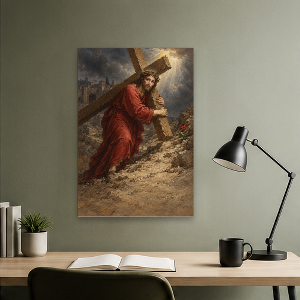 Bearing His Own Cross Canvas Wall Art - Christian Wall Art, close-up of the print