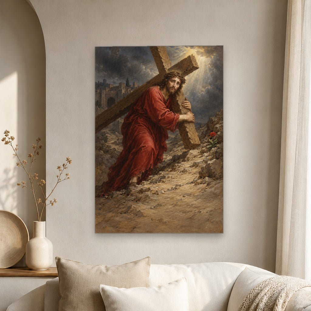 Bearing His Own Cross Canvas Wall Art - Christian Wall Art, scale reference