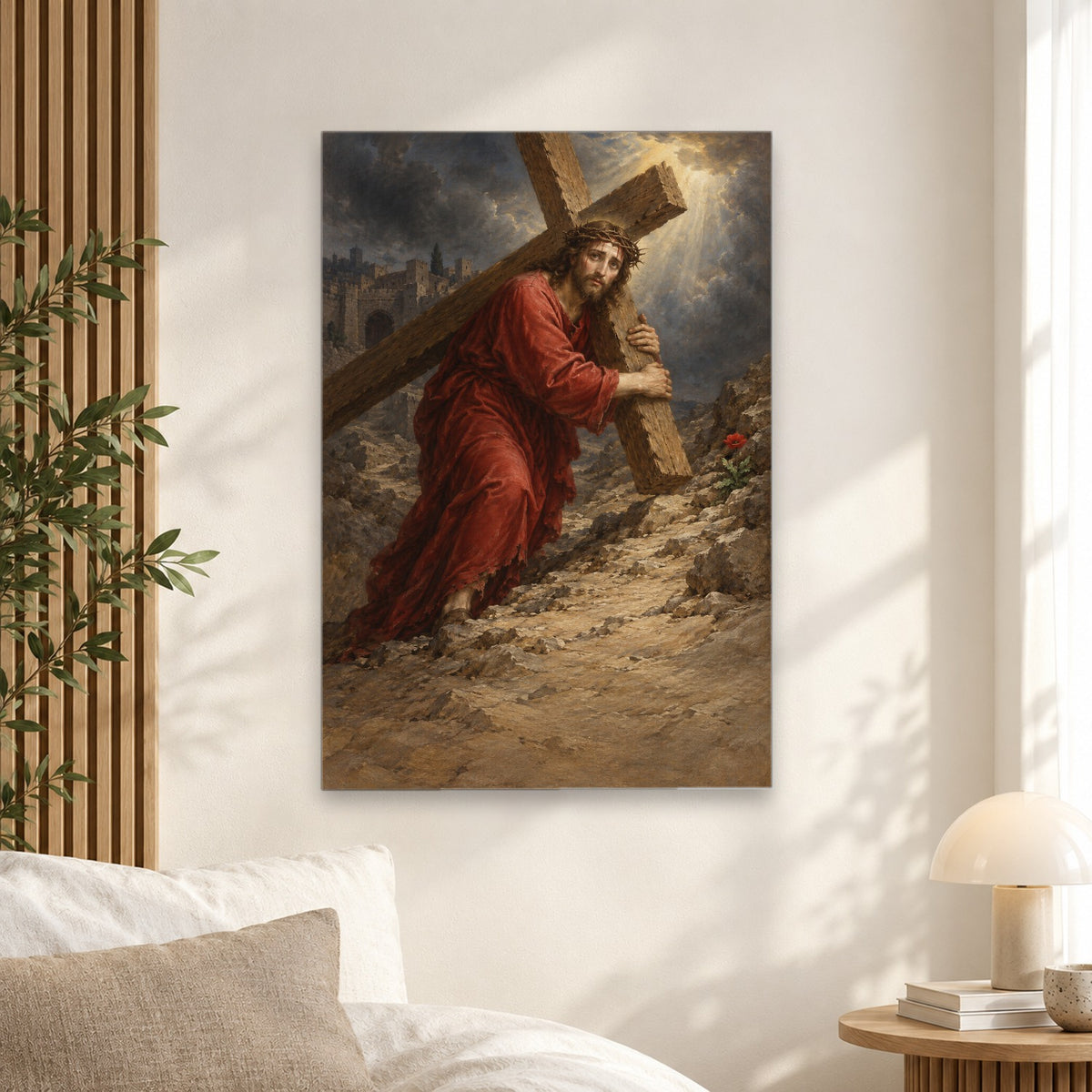 Bearing His Own Cross Canvas Wall Art - Christian Wall Art, alternate angle