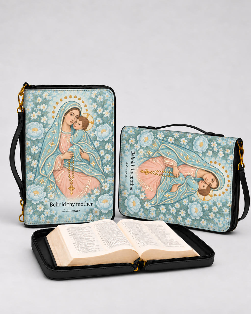 Behold Thy Mother Bible Cover - PU Leather Bible Cover, detail view