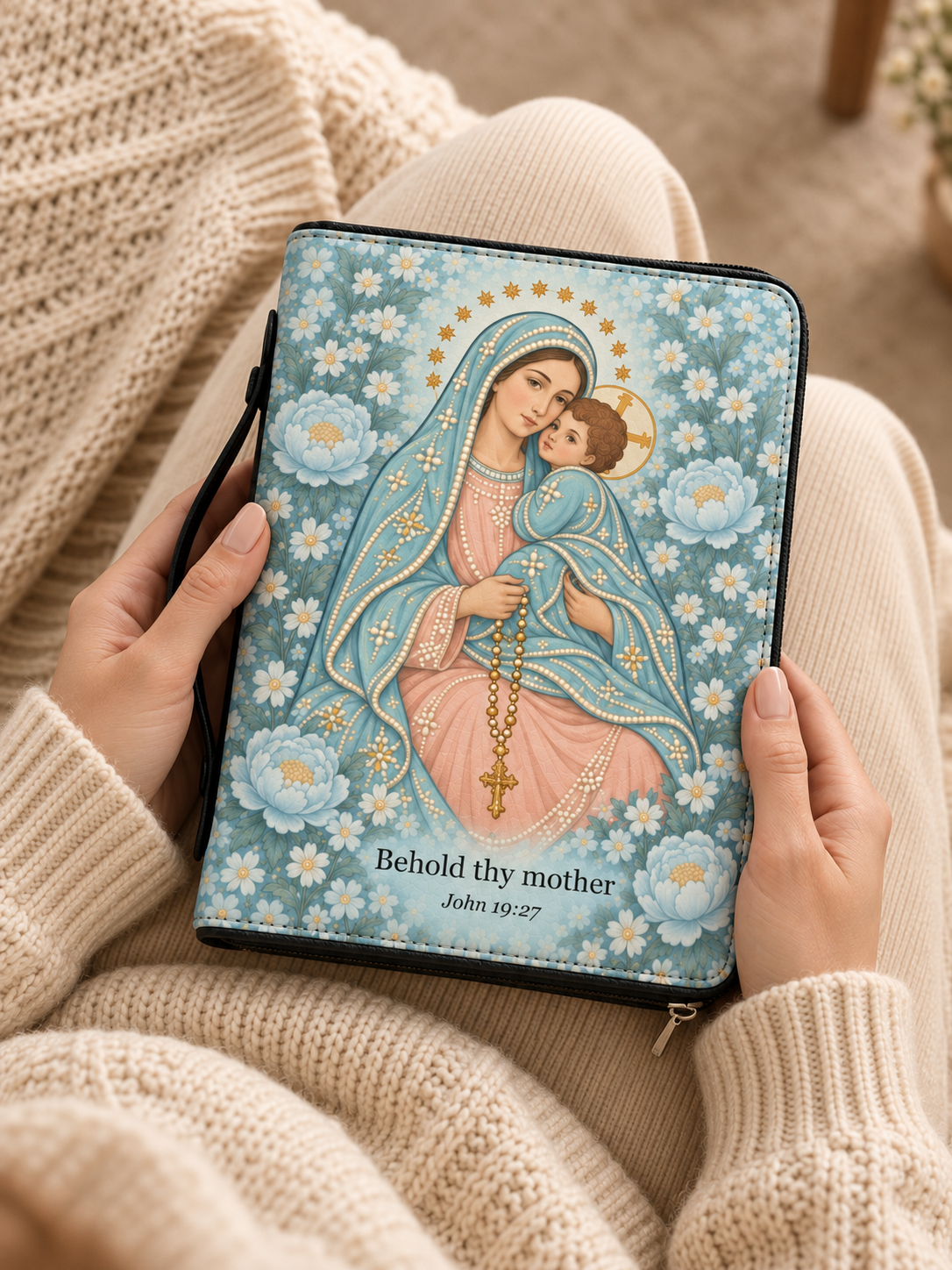Behold Thy Mother Bible Cover - PU Leather Bible Cover, gift presentation