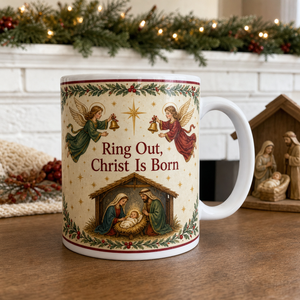 Bells Of Bethlehem Ceramic Mug - Christian Coffee Mug, front view