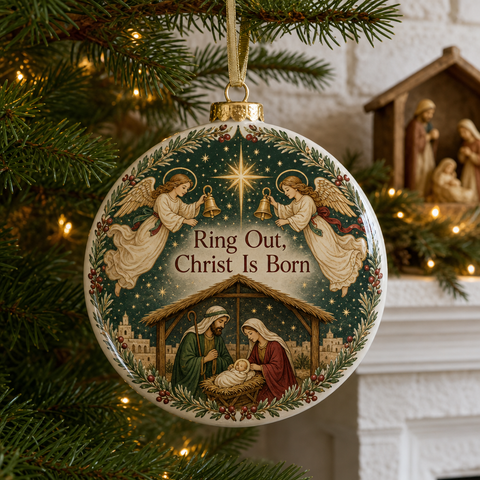 Bells Of Bethlehem Ceramic Ornament - Christian Christmas Ornament, front view