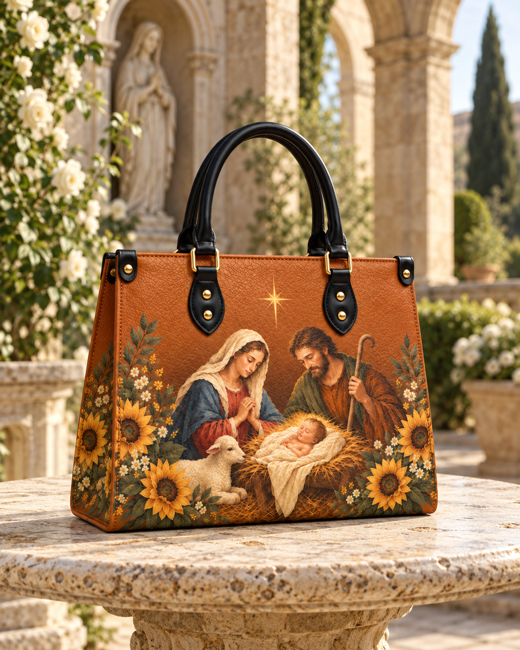 Bethlehem Star PU Leather Handbag - Christian Handbag, hanging display