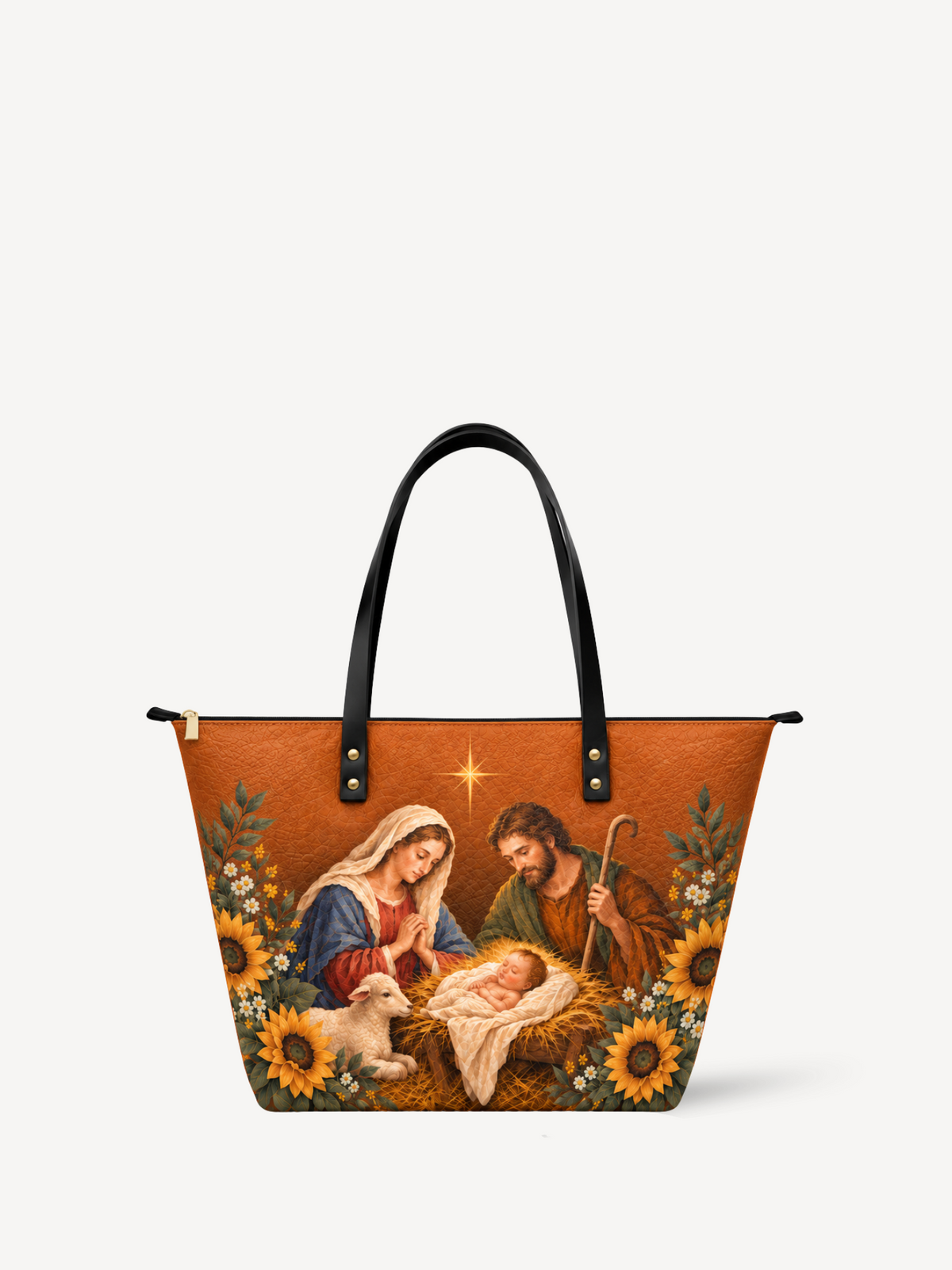 Bethlehem Star PU Leather Tote Bag - Christian Tote Bag, front view