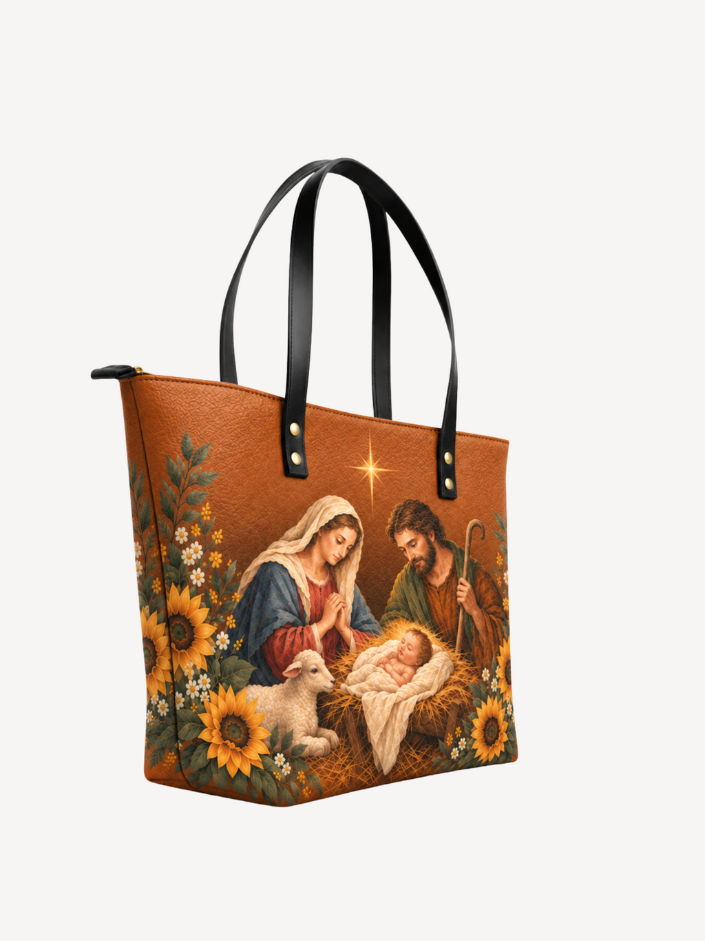 Bethlehem Star PU Leather Tote Bag - Christian Tote Bag, detail view