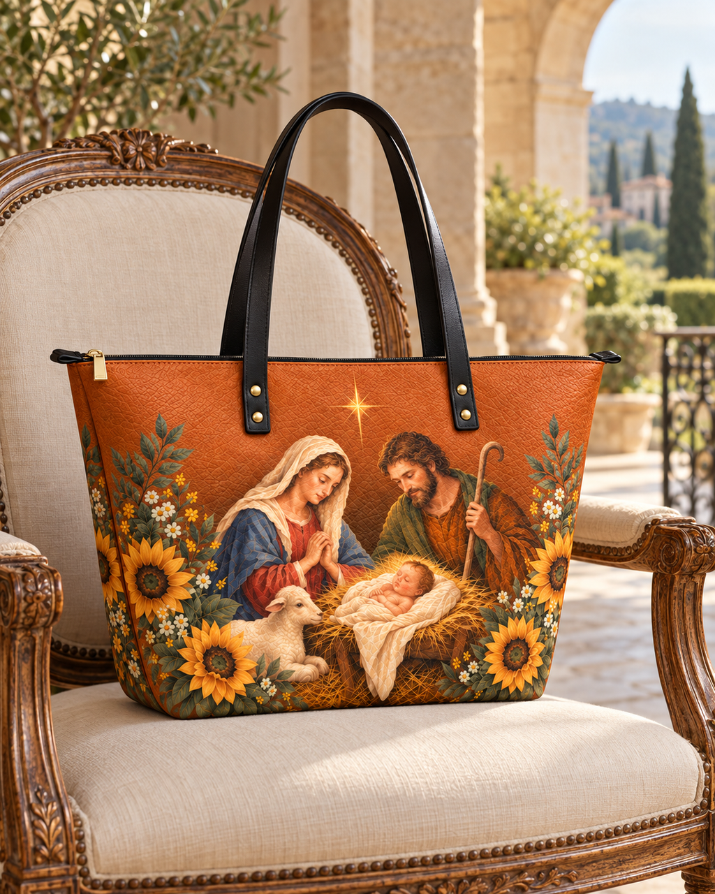 Bethlehem Star PU Leather Tote Bag - Christian Tote Bag, gift presentation