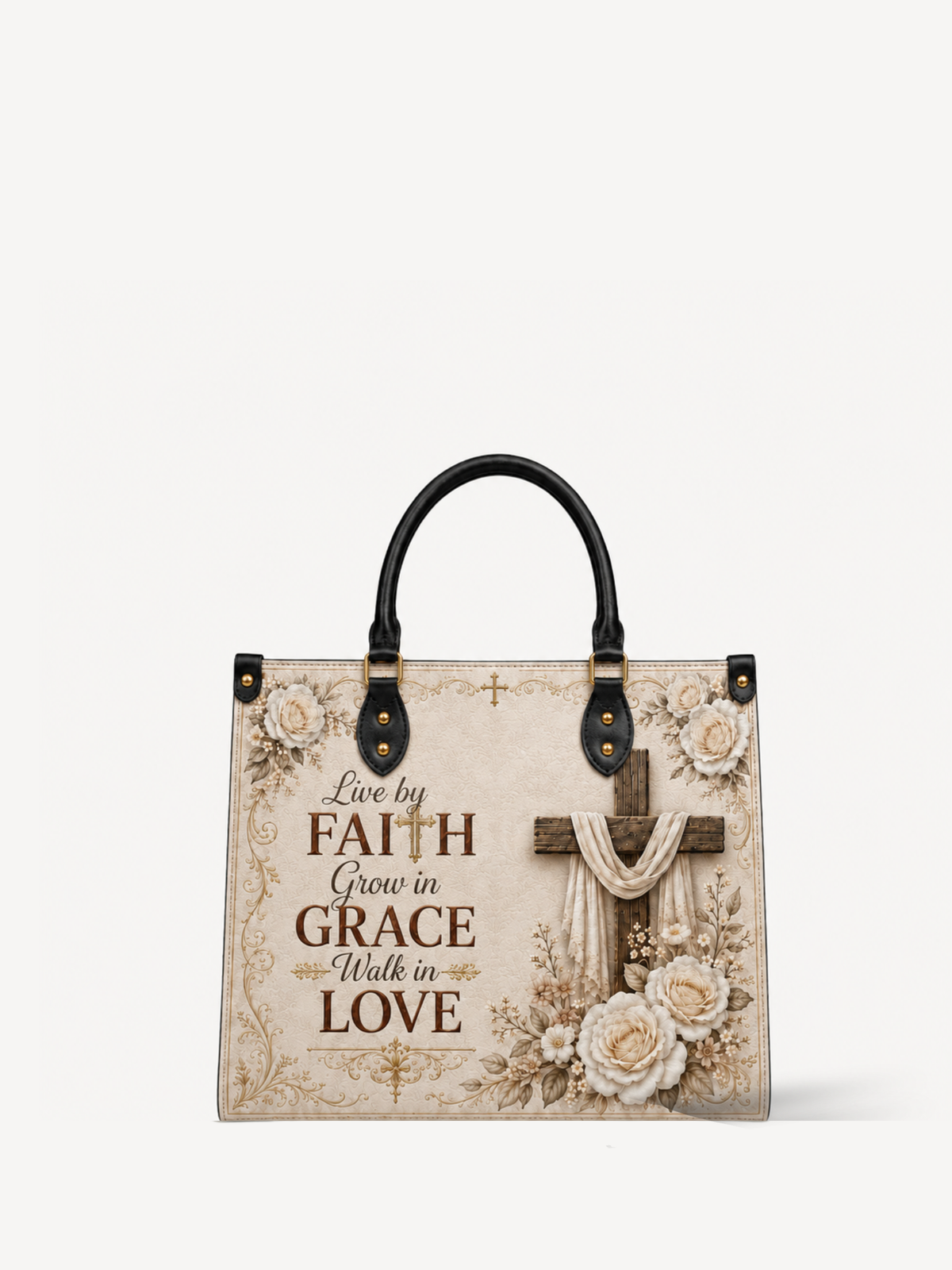 Blessed Grace PU Leather Handbag - Christian Handbag, front view