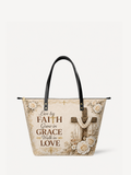 Blessed Grace PU Leather Tote Bag - Christian Tote Bag, front view