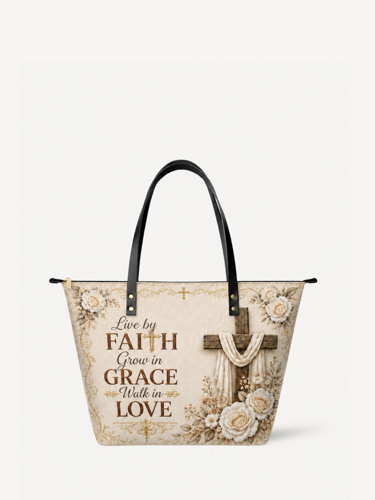 Blessed Grace PU Leather Tote Bag - Christian Tote Bag, front view