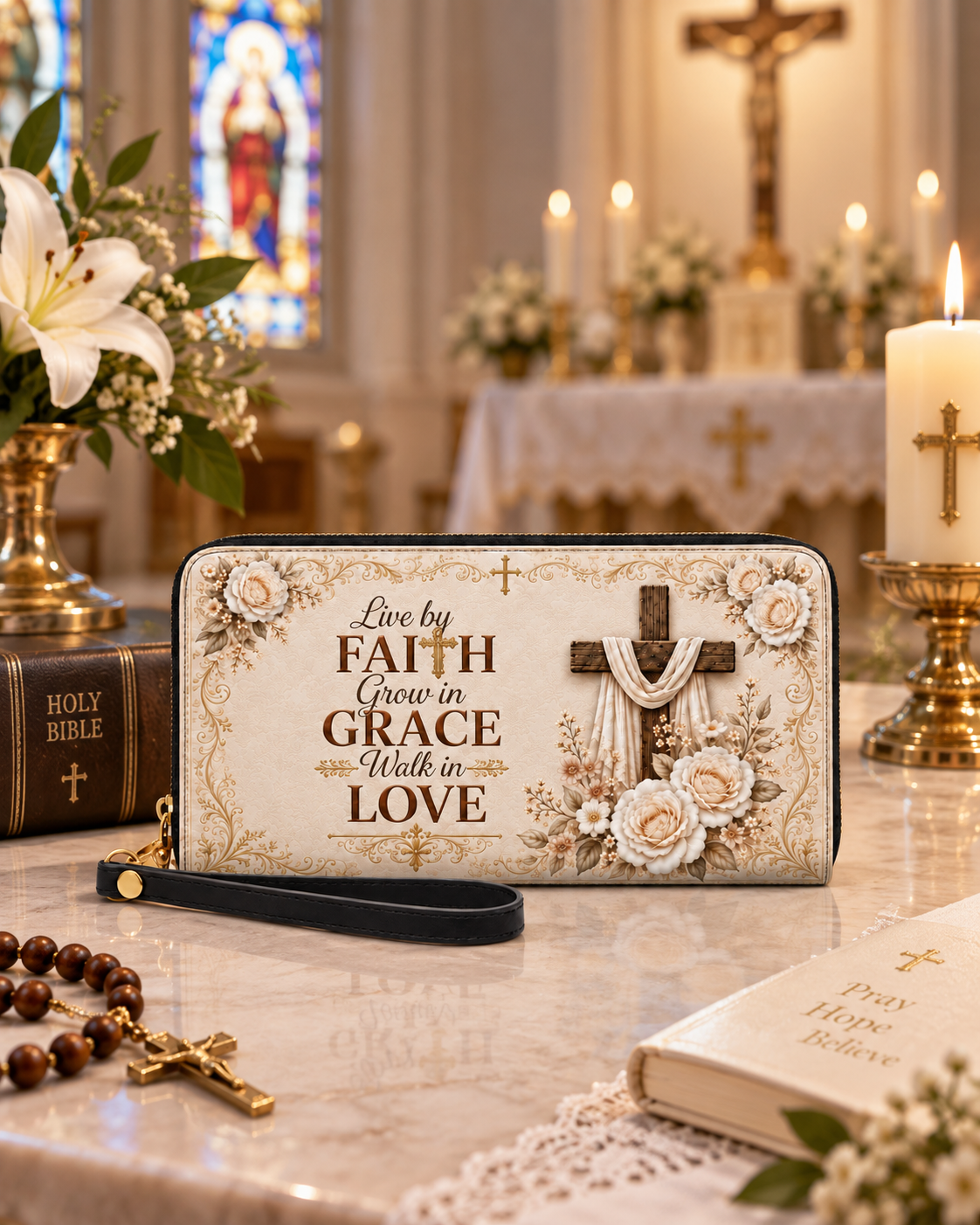 Blessed Grace PU Leather Wallet - Christian Wallet, hanging display