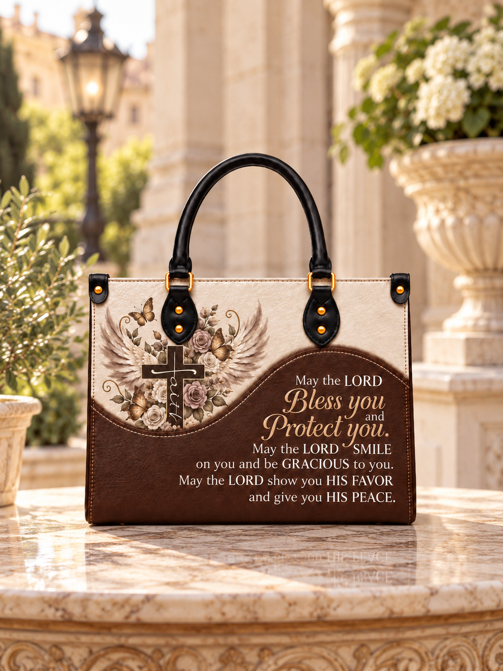 Blessed & Kept PU Leather Handbag - Christian Handbag, styled in the home