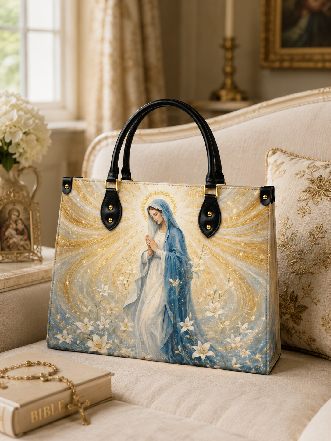 "Blessed Virgin Mary" Leather Handbag - Catholic Leather Handbag, View 4