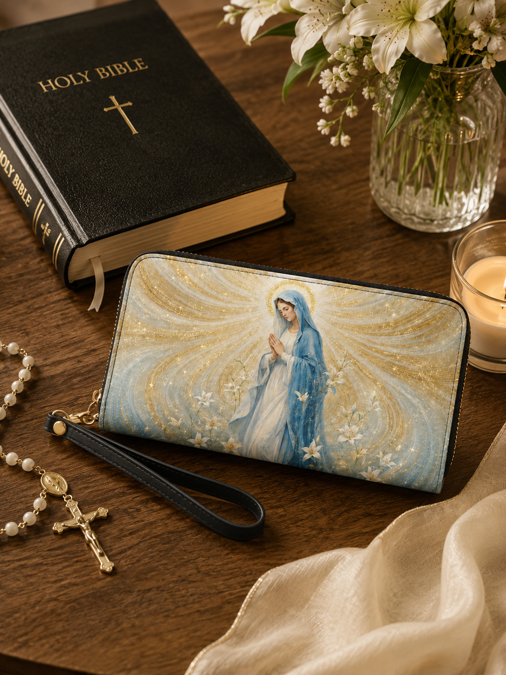 "Blessed Virgin Mary" Leather Wallet - Catholic Leather Wallet, View 4