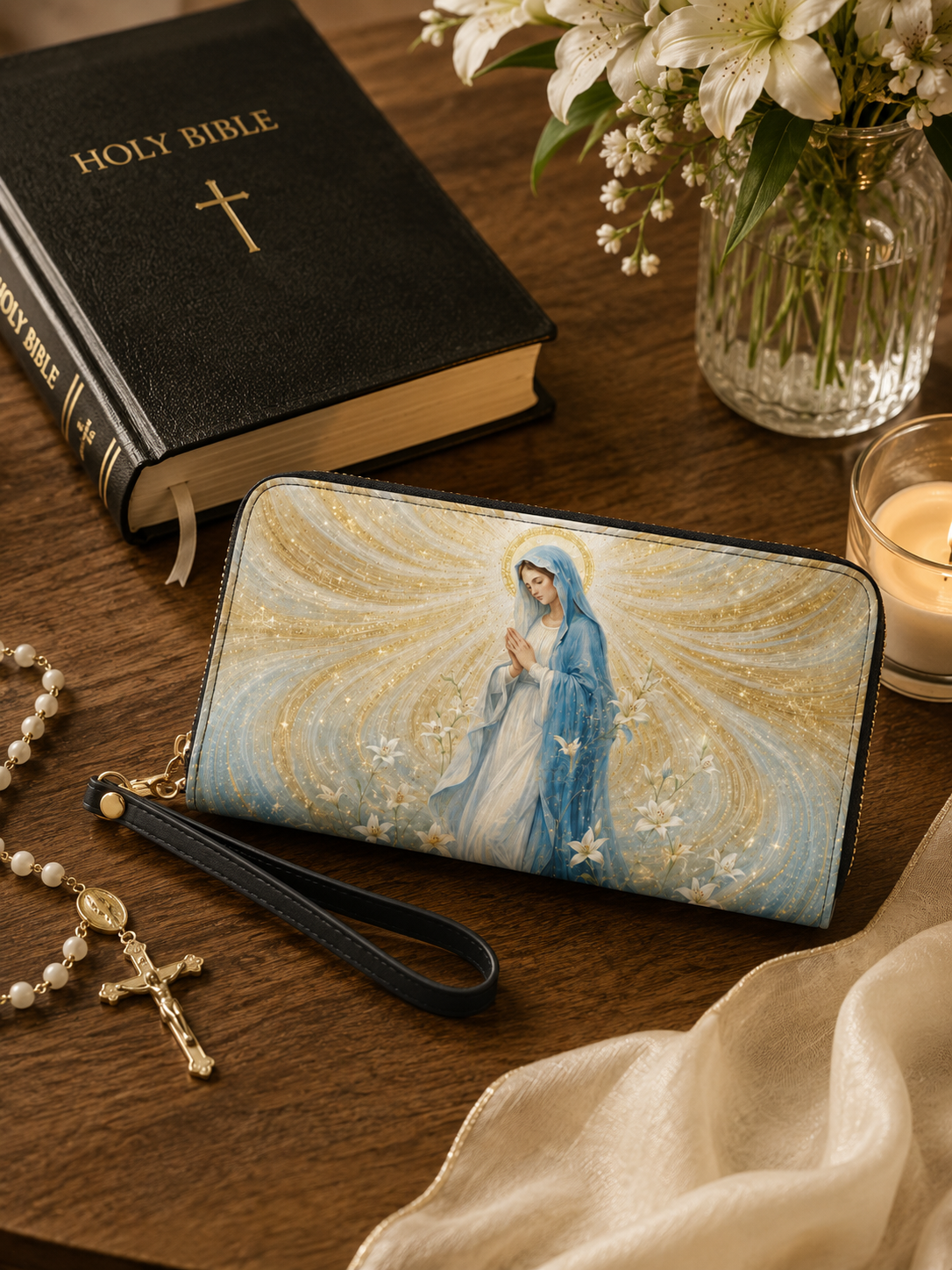 "Blessed Virgin Mary" Leather Wallet - Catholic Leather Wallet, View 4