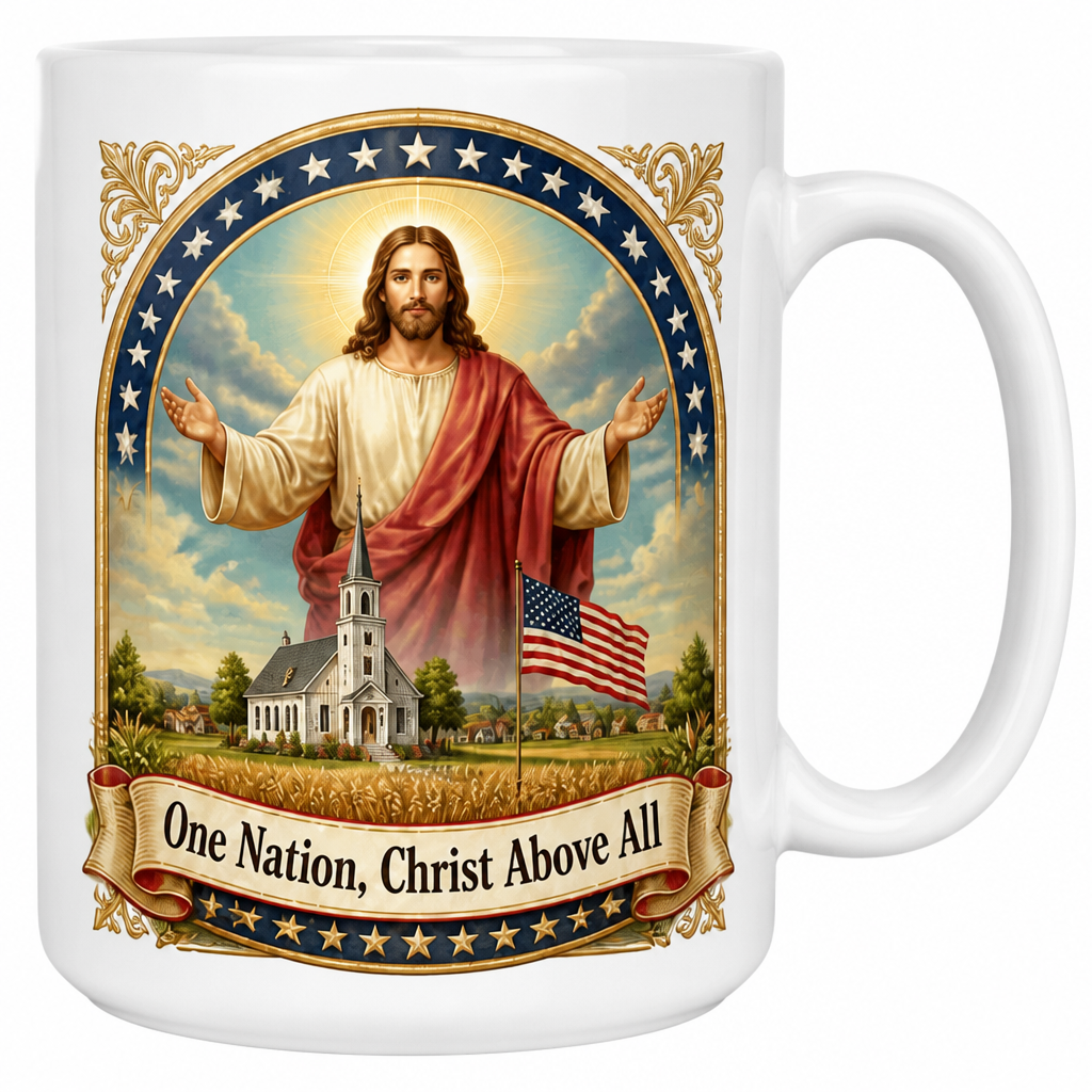 Blessing Over Our Hometown Ceramic Mug - Christian Coffee Mug, detail view