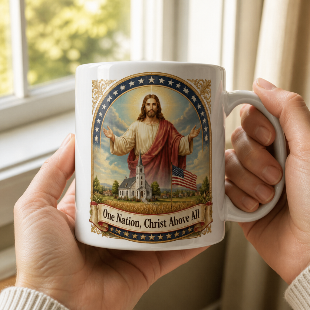 Blessing Over Our Hometown Ceramic Mug - Christian Coffee Mug, styled in the home