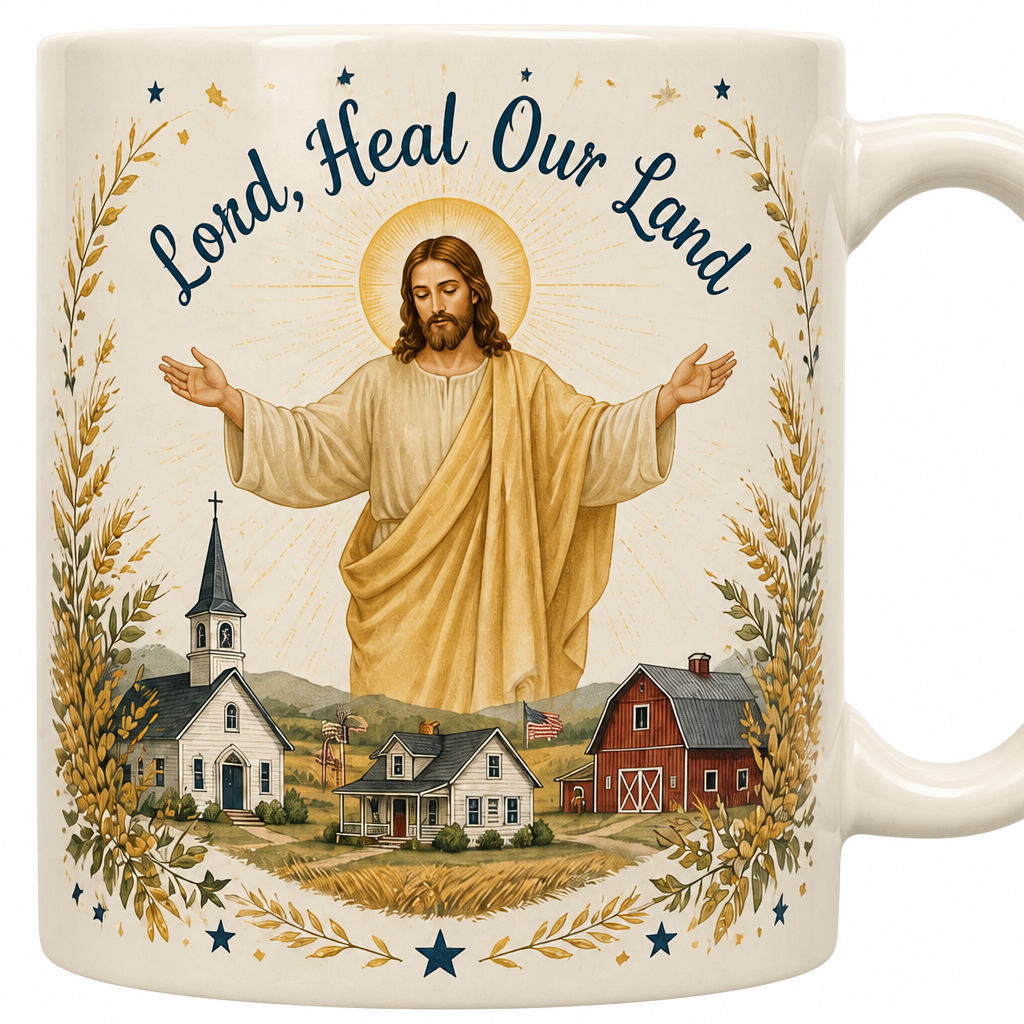 Blessing Over The Heartland Ceramic Mug - Christian Coffee Mug, detail view