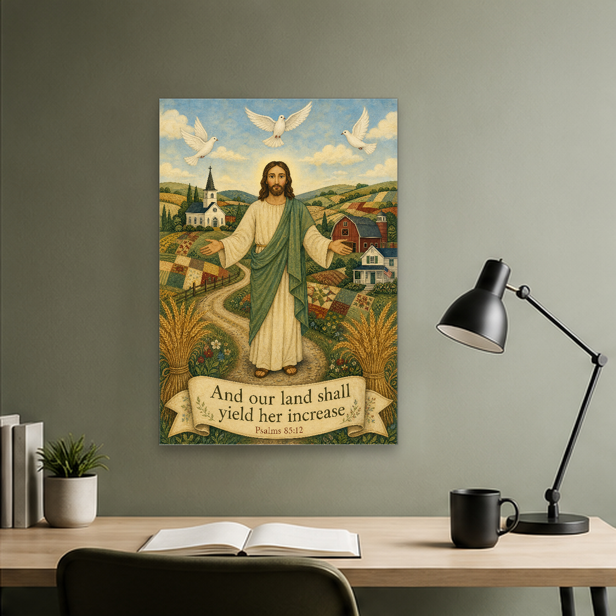 Blessing Over The Valley Canvas Wall Art - Christian Wall Art, close-up of the print