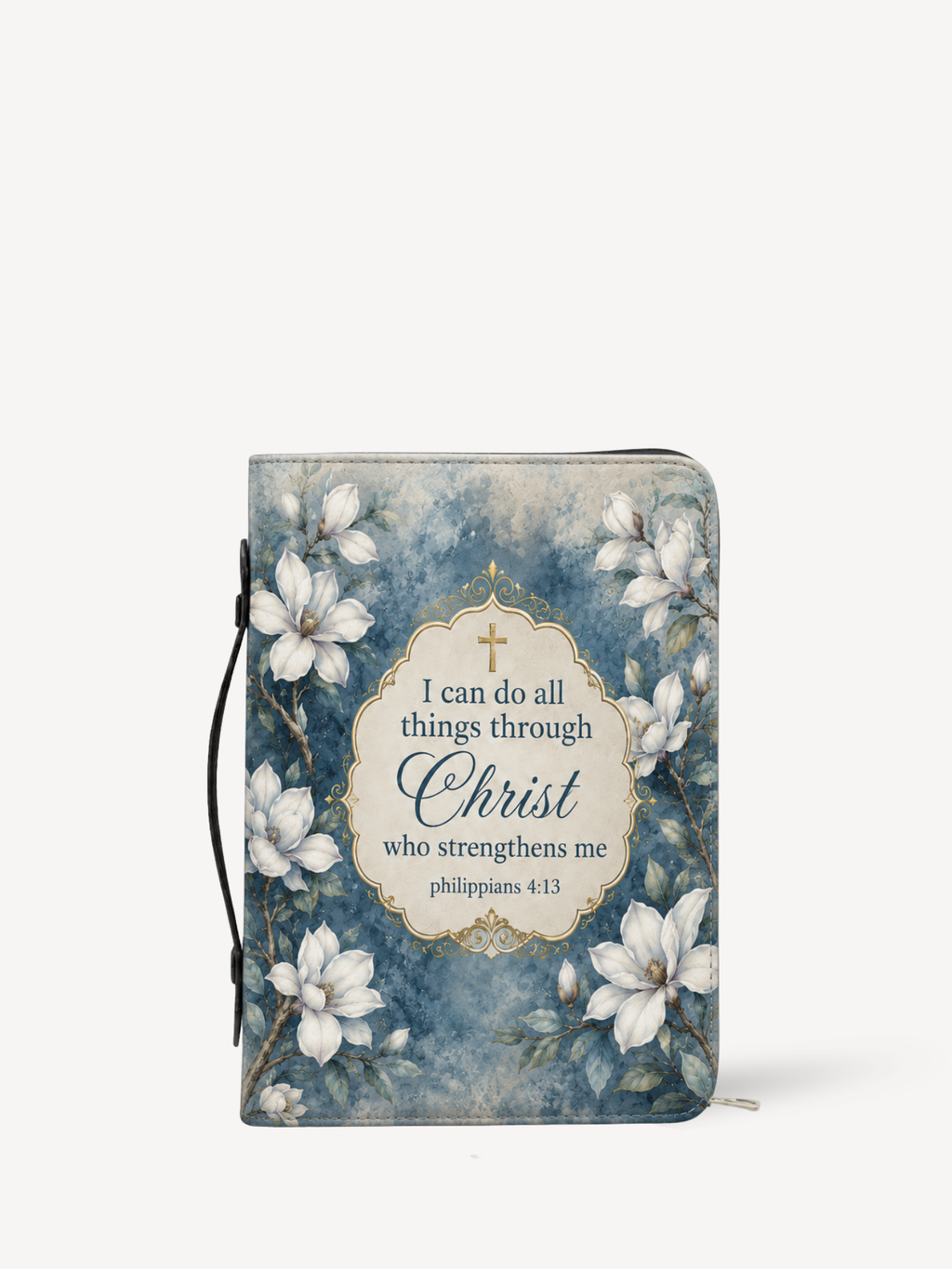 "Blue Magnolia" Bible Cover - Catholic Bible Cover, Front View