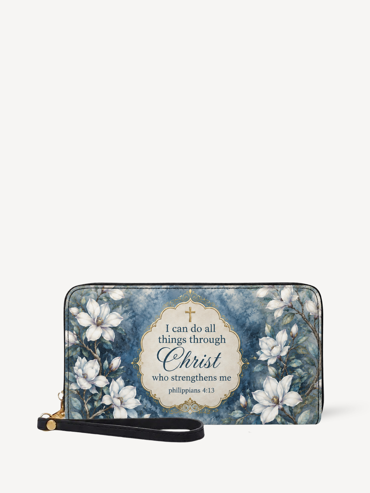 Blue Magnolia PU Leather Wallet - Christian Wallet, front view