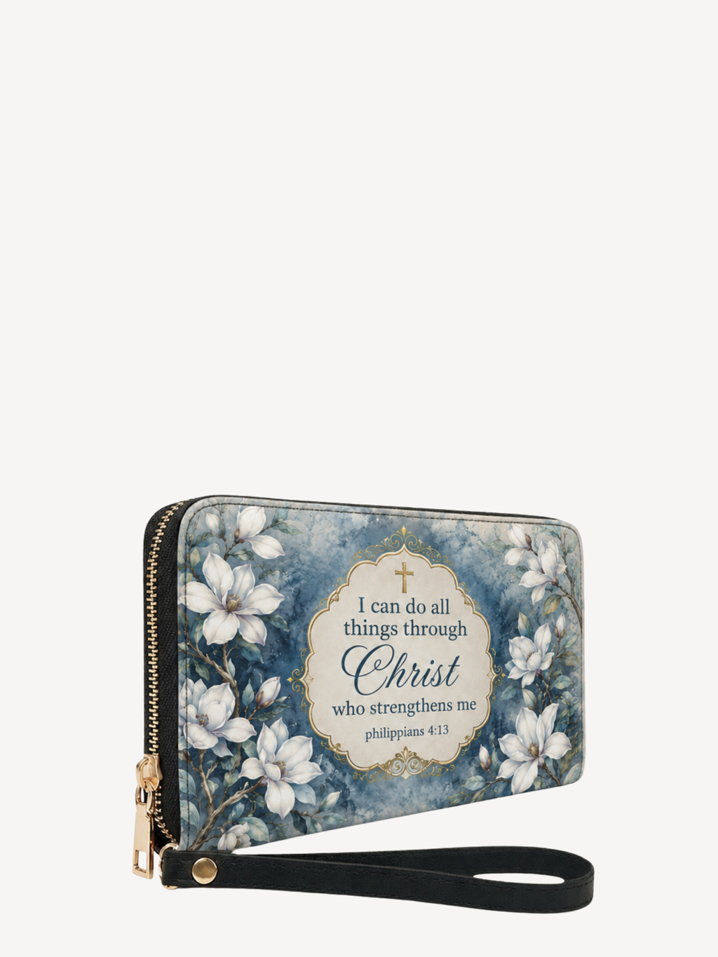 "Blue Magnolia" Leather Wallet - Catholic Leather Wallet, View 2