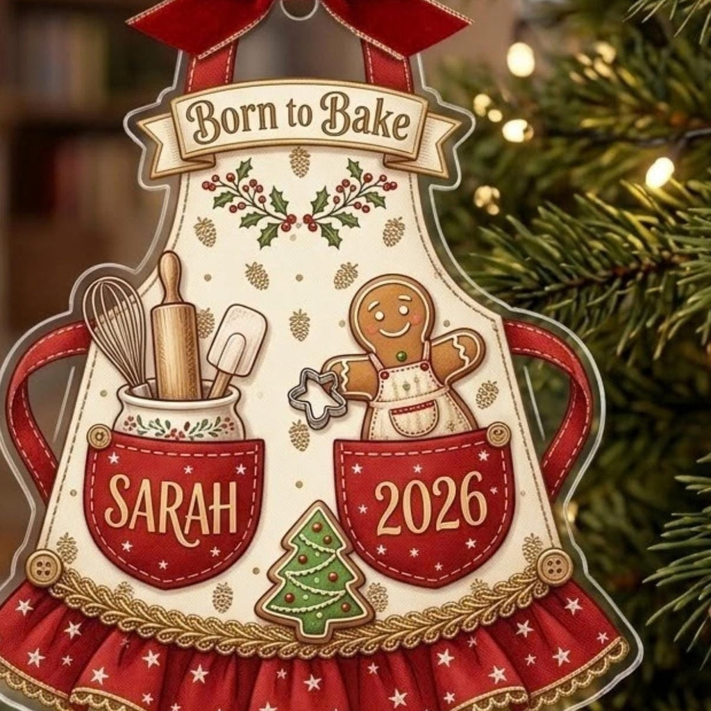Born to Bake Christmas Apron Acrylic Ornament - Acrylic Christmas Ornament, detail view