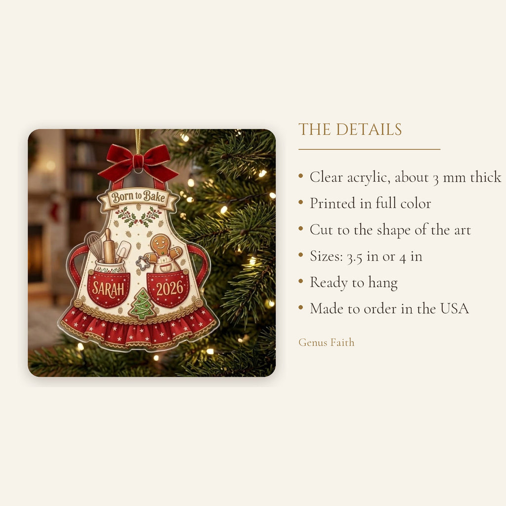 Born to Bake Christmas Apron Acrylic Ornament - Acrylic Christmas Ornament, styled in the home