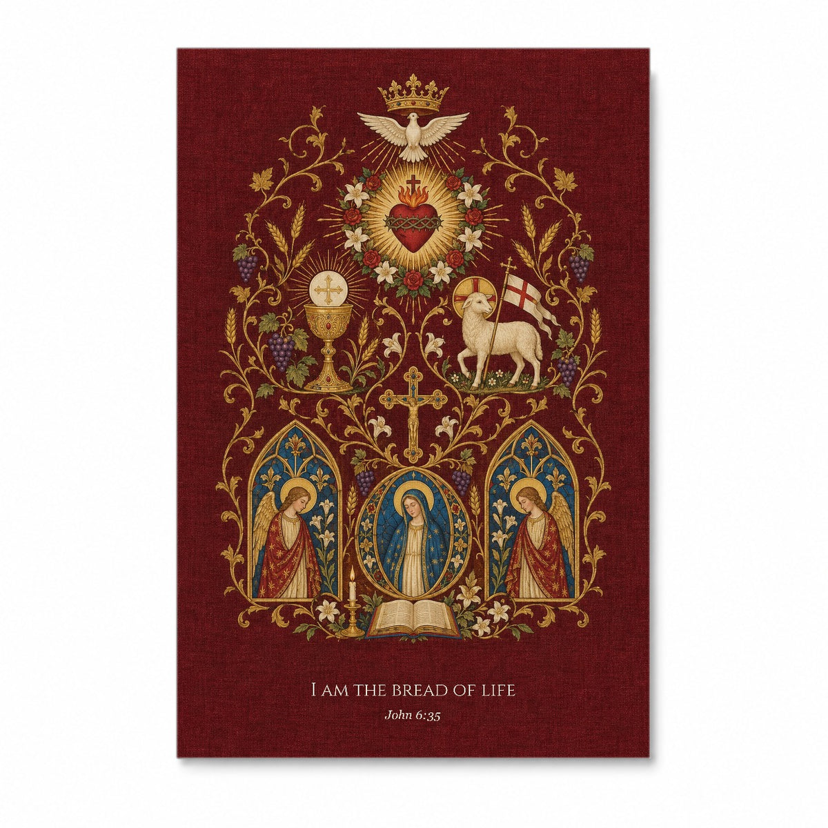 Bread of Life in Manuscript Canvas Wall Art - Catholic Wall Art, front view