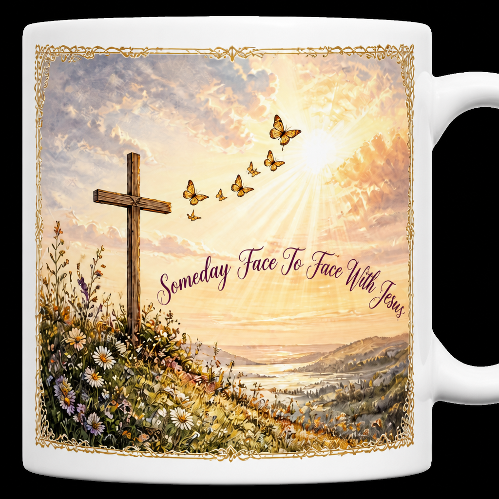 Butterflies At Dawn Ceramic Mug - Christian Coffee Mug, detail view