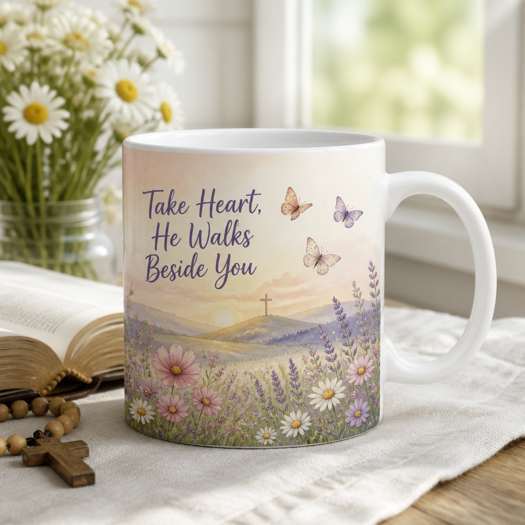 Butterflies At First Light Ceramic Mug - Christian Coffee Mug, front view