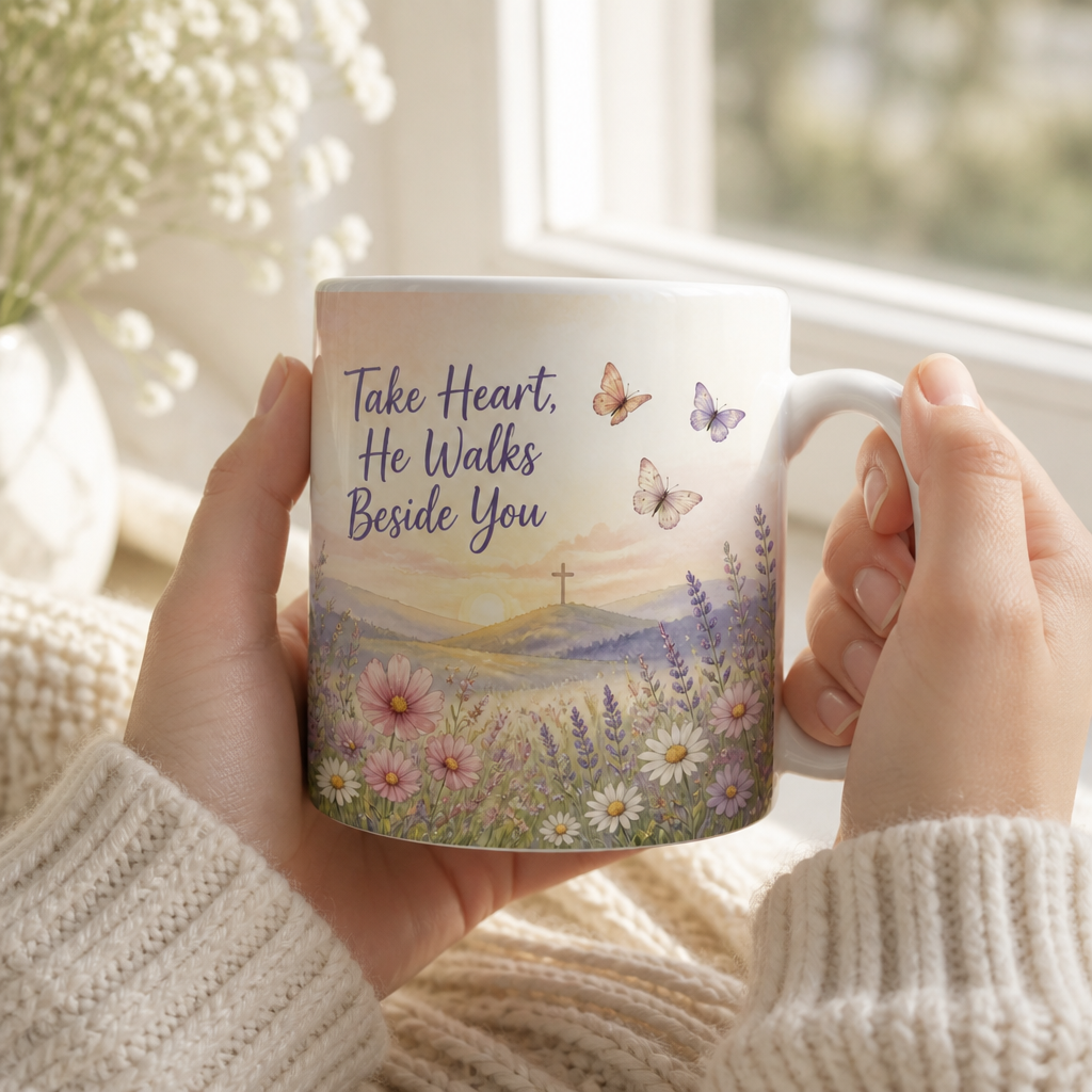 Butterflies At First Light Ceramic Mug - Christian Coffee Mug, styled in the home
