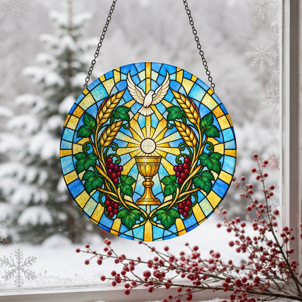 Calix Sanctus III Glass Suncatcher - Catholic Suncatcher, detail view