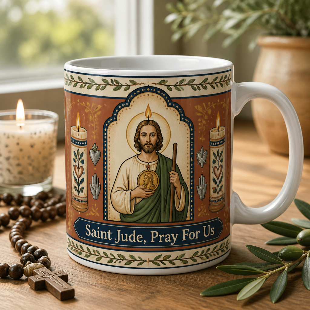 Candles For Saint Jude Ceramic Mug - Christian Coffee Mug, front view