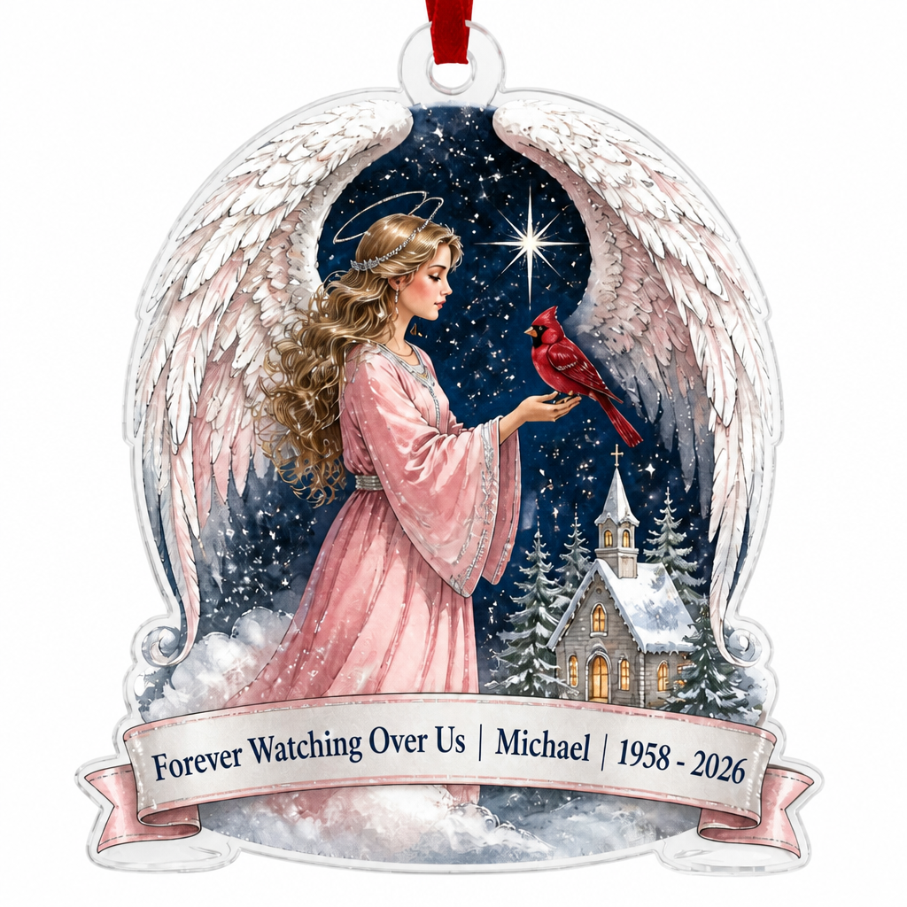 Cardinal Over The Chapel Acrylic Ornament - Acrylic Christmas Ornament, detail view