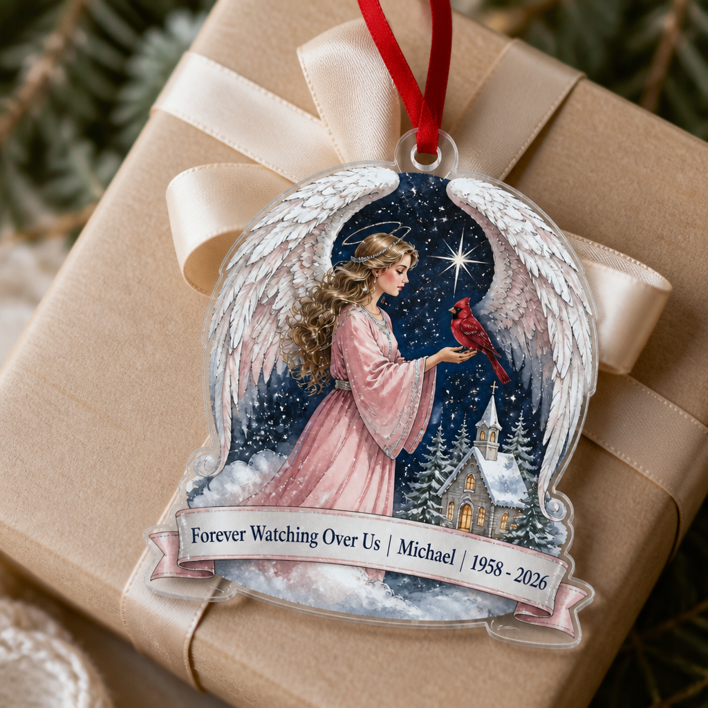 Cardinal Over The Chapel Acrylic Ornament - Acrylic Christmas Ornament, styled in the home
