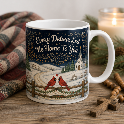 Cardinals On The Chapel Road Ceramic Mug - Christian Coffee Mug, front view