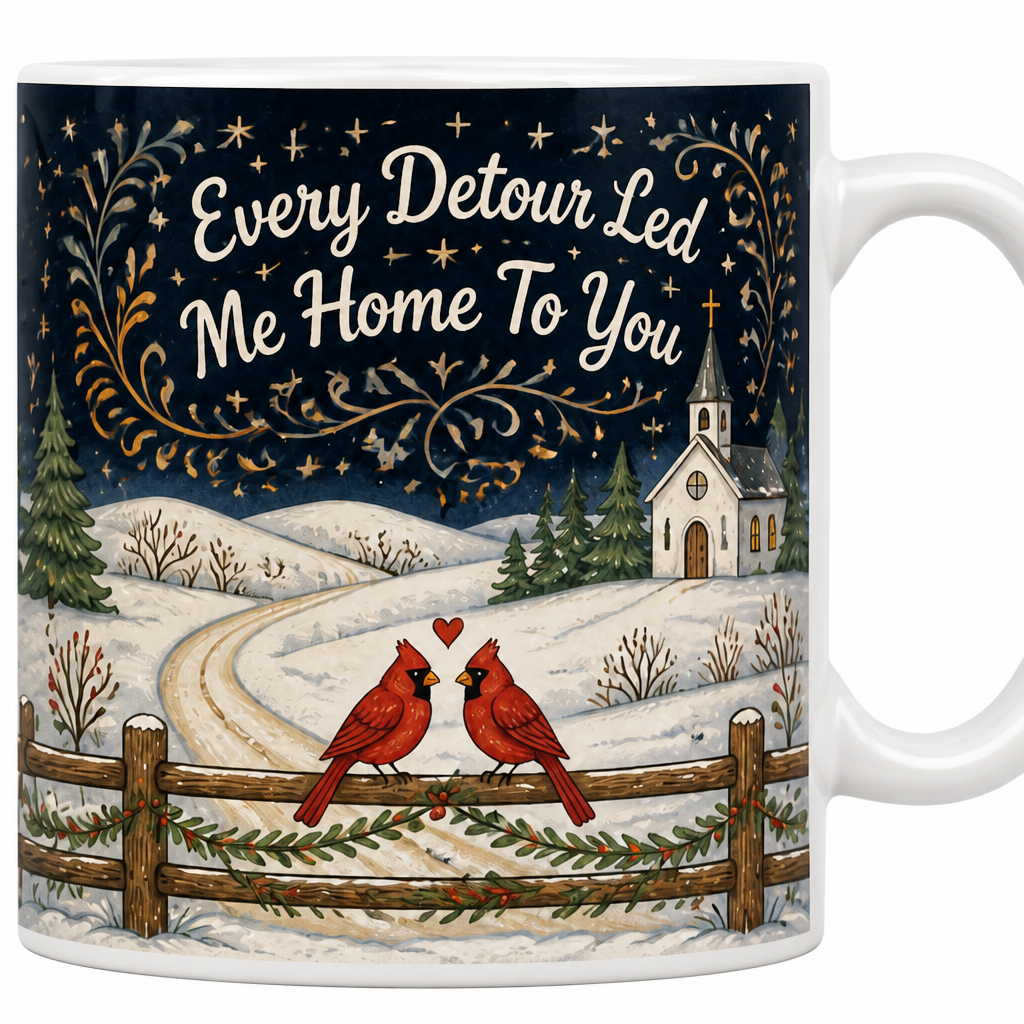 Cardinals On The Chapel Road Ceramic Mug - Christian Coffee Mug, detail view