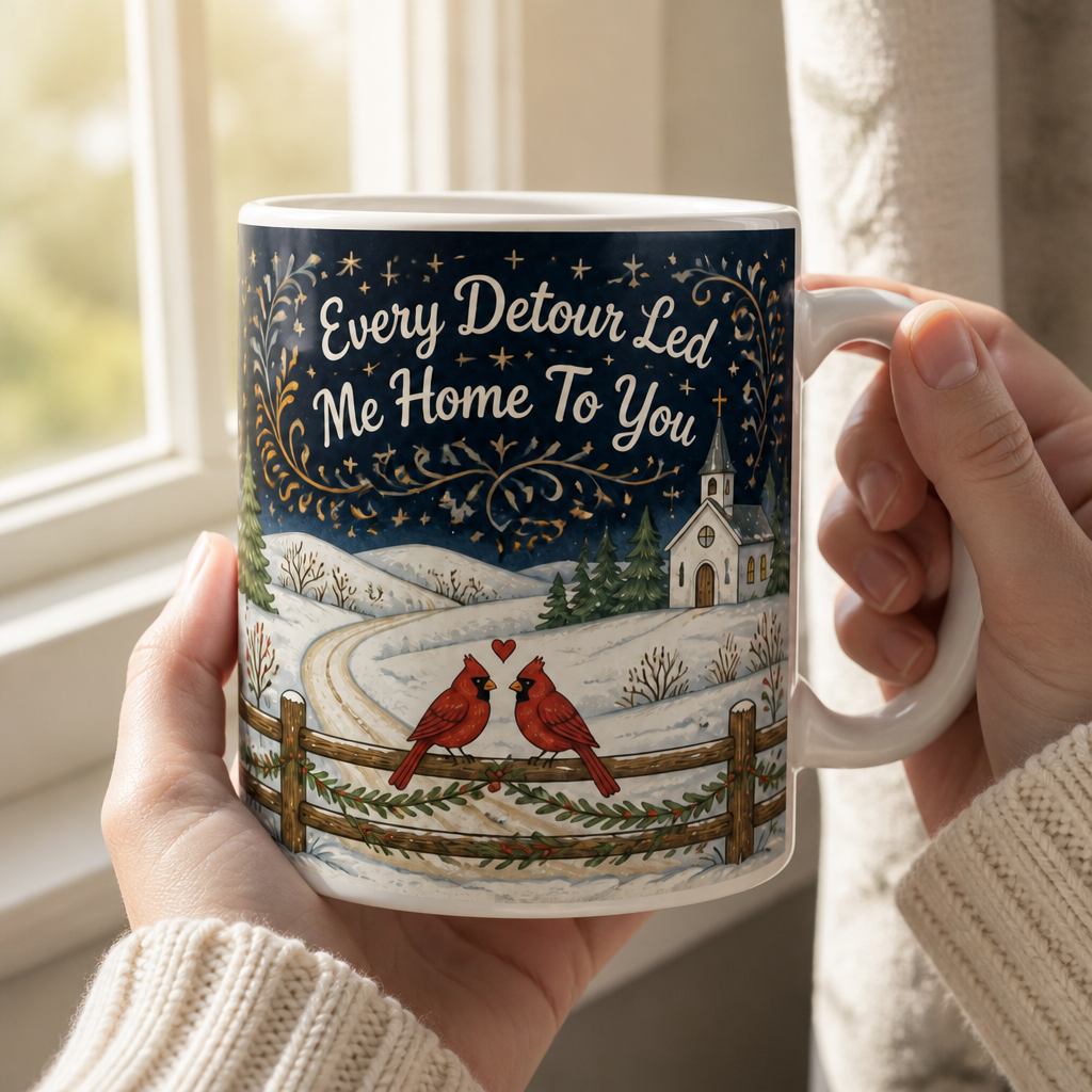 Cardinals On The Chapel Road Ceramic Mug - Christian Coffee Mug, styled in the home