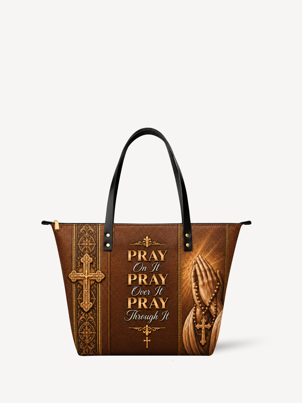Carried by Faith Leather Tote Bag - Christian Tote Bag, front view
