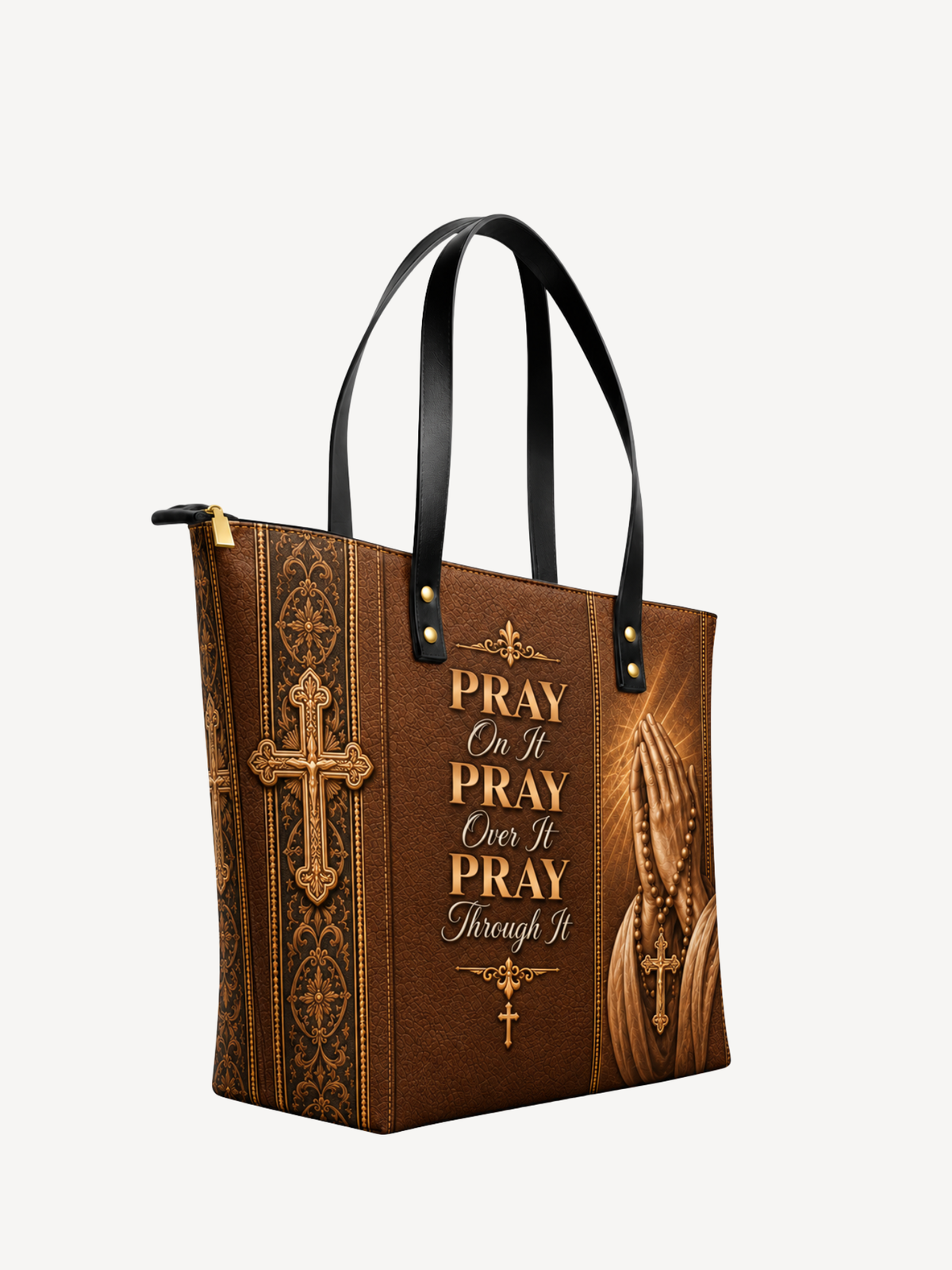 Carried by Faith Leather Tote Bag - Christian Tote Bag, detail view