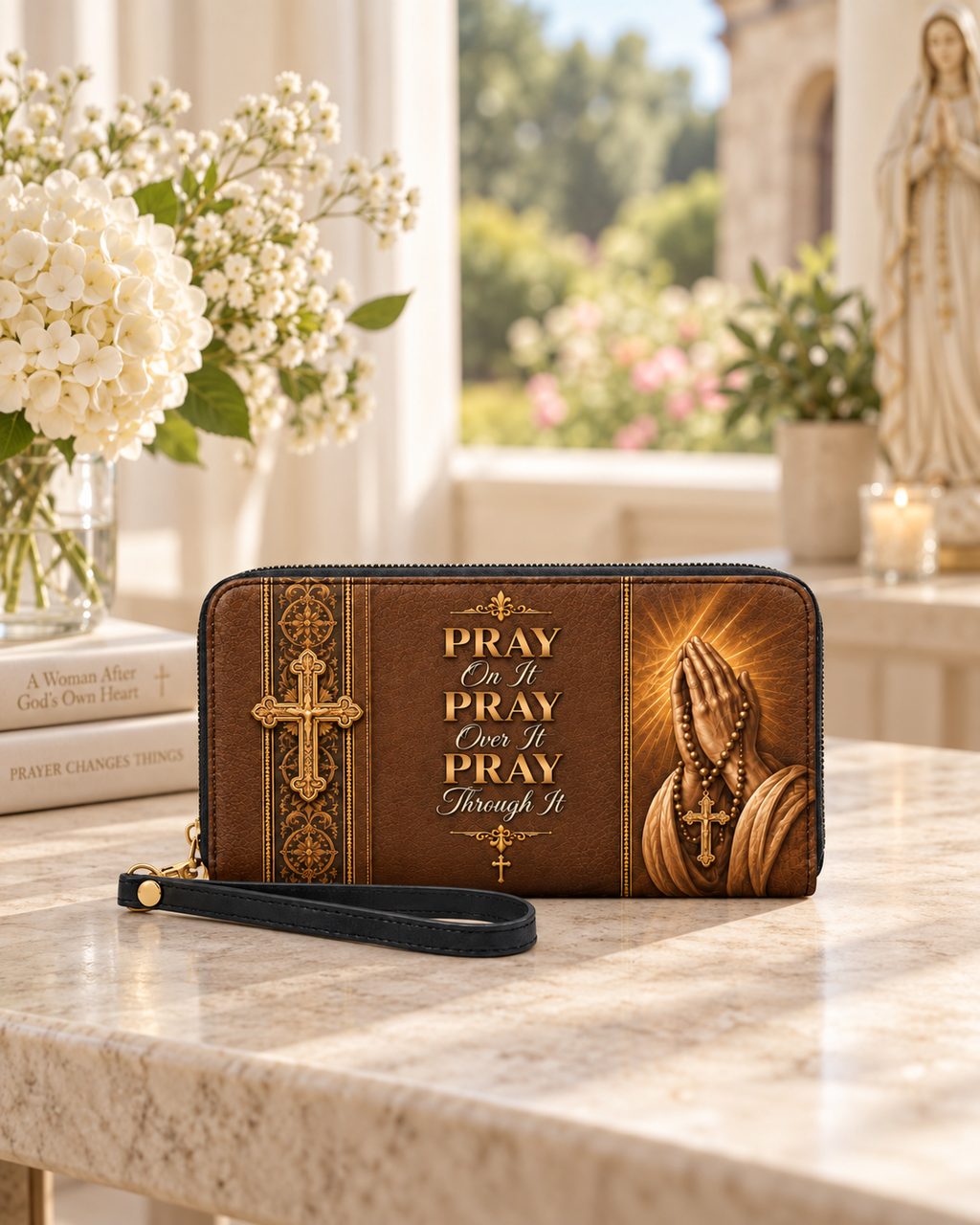 Carried by Faith Leather Wallet - Christian Wallet, close-up of the print