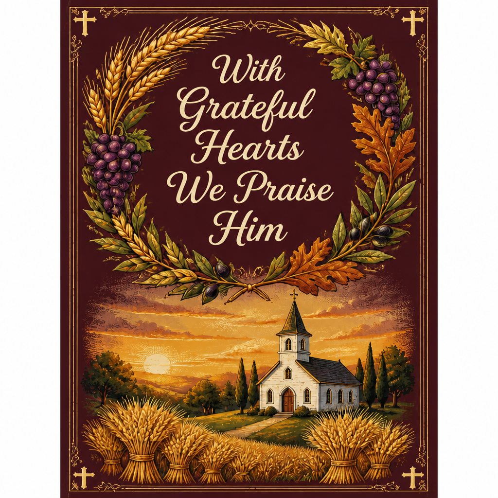 Chapel Harvest Wreath Garden Flag - Christian Garden Flag, detail view