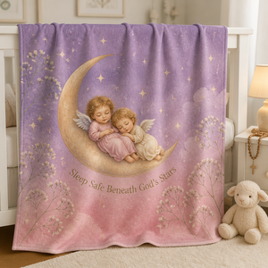 Cherubs Upon The Moon Fleece Blanket - Christian Blanket, front view