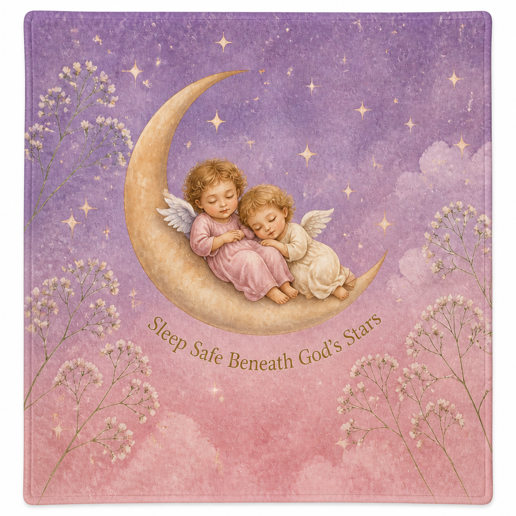 Cherubs Upon The Moon Fleece Blanket - Christian Blanket, detail view