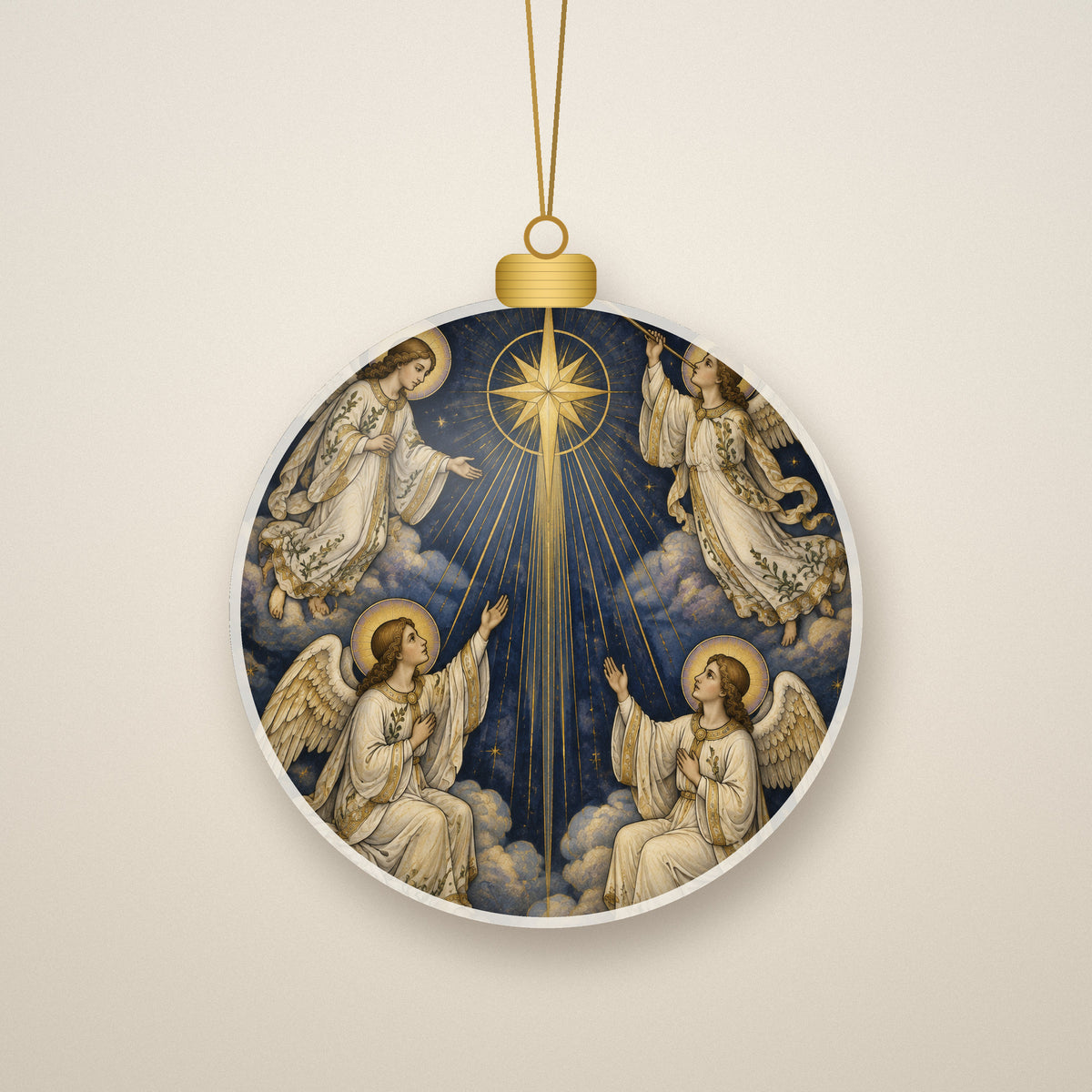 Chorus Angelorum Ceramic Ornament - Catholic Christmas Ornament, front view