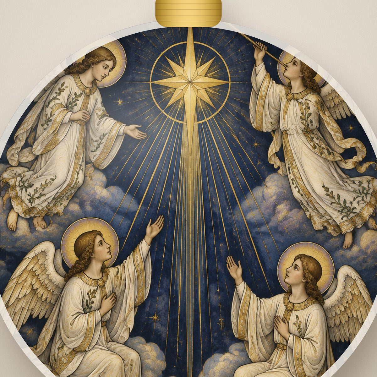 Chorus Angelorum Ceramic Ornament - Catholic Christmas Ornament, detail view