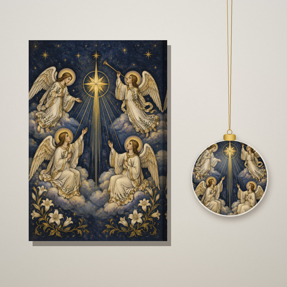 Chorus Angelorum Ceramic Ornament - Catholic Christmas Ornament, styled in the home