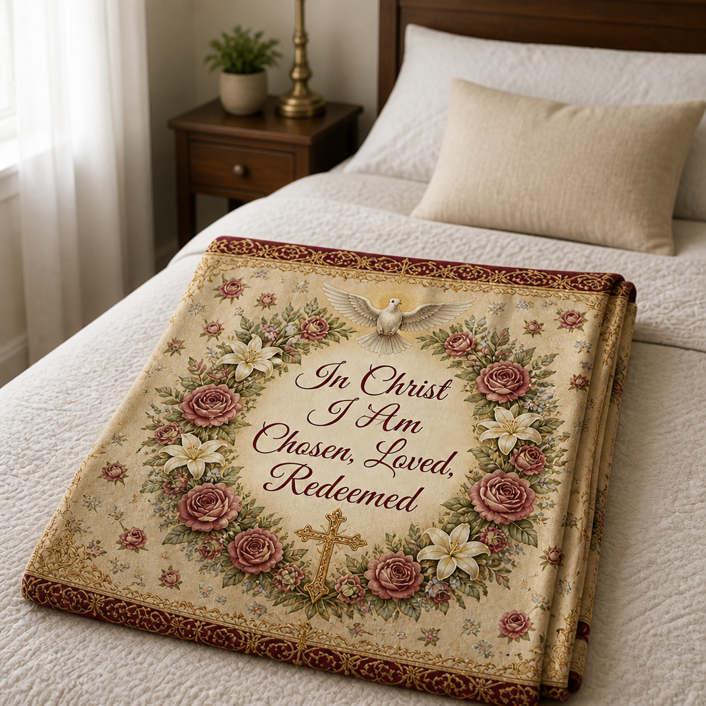 Chosen Rose Wreath Fleece Blanket - Christian Blanket, styled in the home